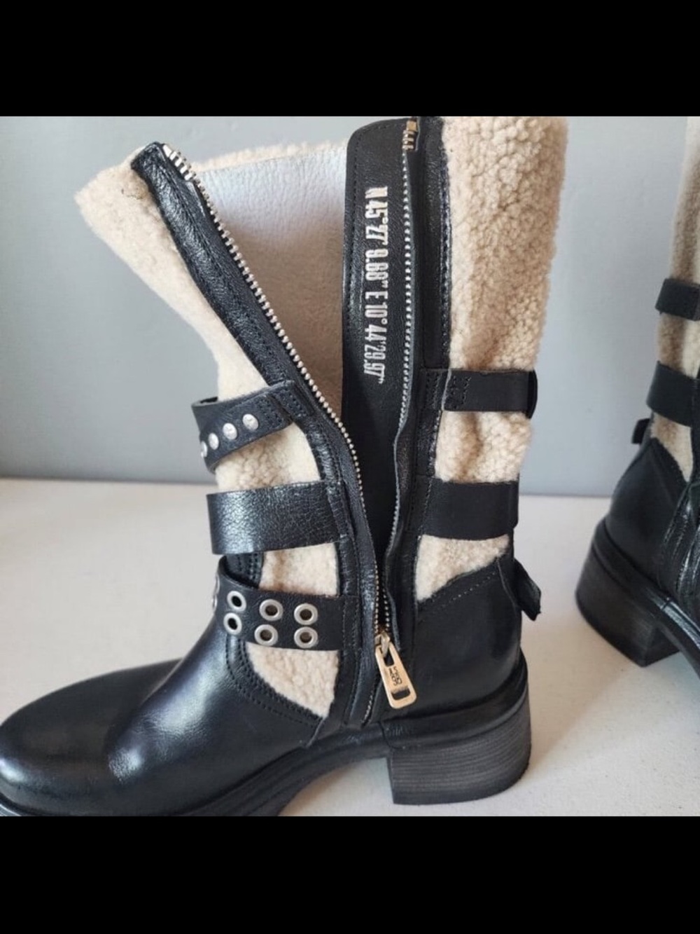 A.S.98 Emmons Shearling & Black Leather Moto Boots w/ Buckle Straps, Biker, 8.5 - Picture 12 of 12